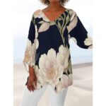 All-Over Print Women's V-neck T-shirt With Irregular Hem