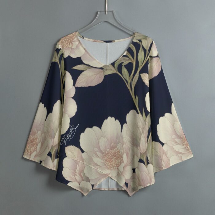 All-Over Print Women's V-neck T-shirt With Irregular Hem – Image 2