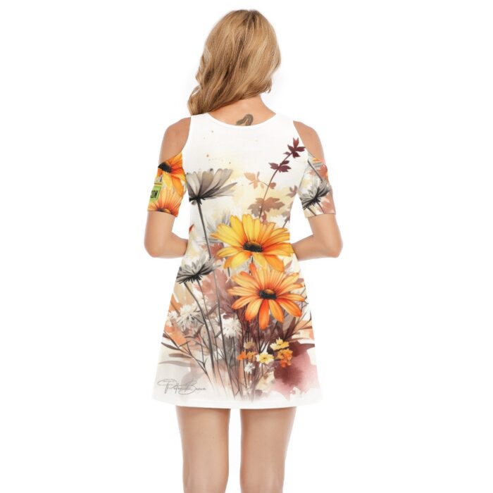 All-Over Print Women's Cold Shoulder Dress | 190GSM Cotton – Image 4