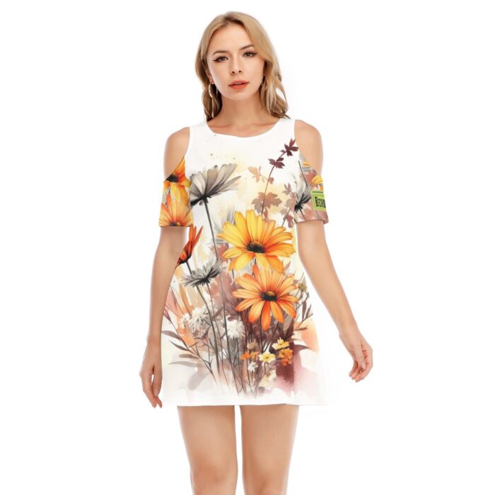 All-Over Print Women's Cold Shoulder Dress | 190GSM Cotton – Image 1